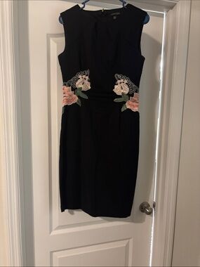 Elegant Black Sheath Dress with Floral Embroidery